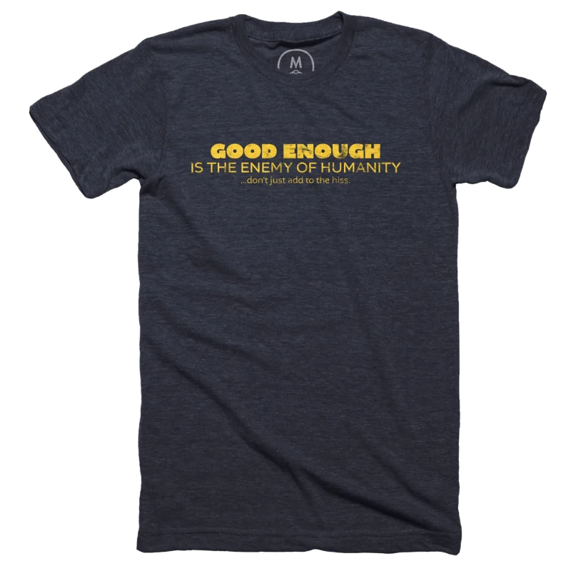 Black t-shirt with gold lettering