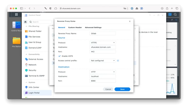 Screenshot of my gitlab reverse proxy settings