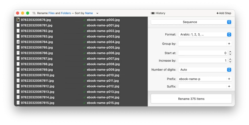 Screenshot of Name Mangler renaming all the images