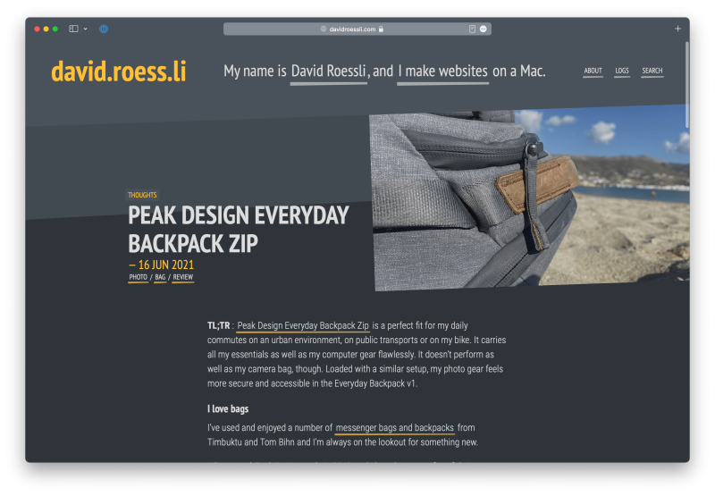 Screenshot of the homepage in dark colour scheme